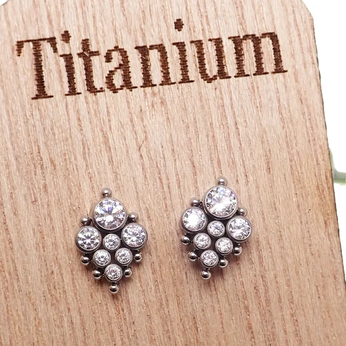 HALOBES Earrings Titanium Earrings Beaded CZ cluster