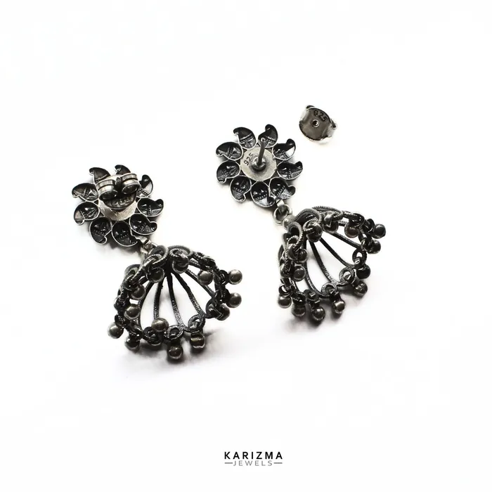 Karizma Jewels Antique Style 925 Sterling Silver Oxidized women Jhumka Earrings Earrings