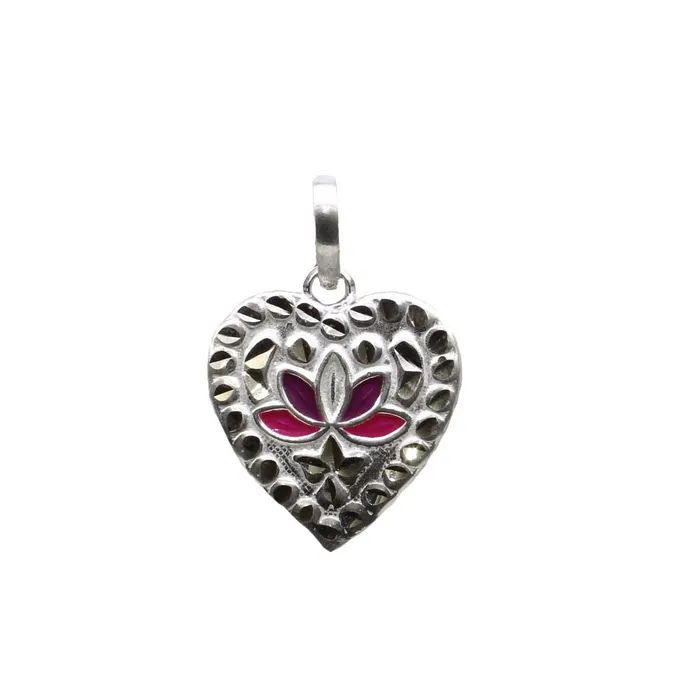 Karizma Jewels Necklaces Traditional Indian Embossed heart shape enamel sterling silver pendant for Women Karizma Jewels Necklaces Traditional Indian Embossed heart shape enamel sterling silver pendant for Women