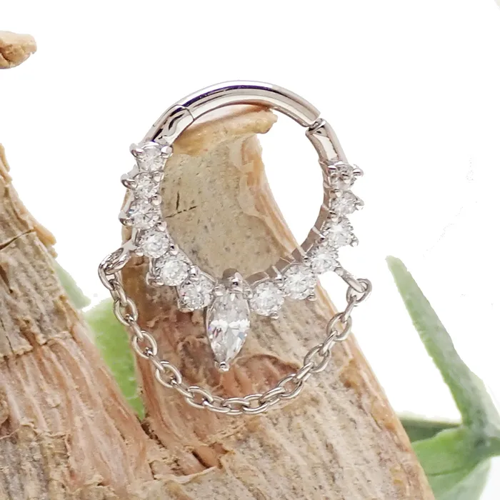 magpie body jewelry Rings Sterling Silver 925 Rhodium Hinged Clicker 16g