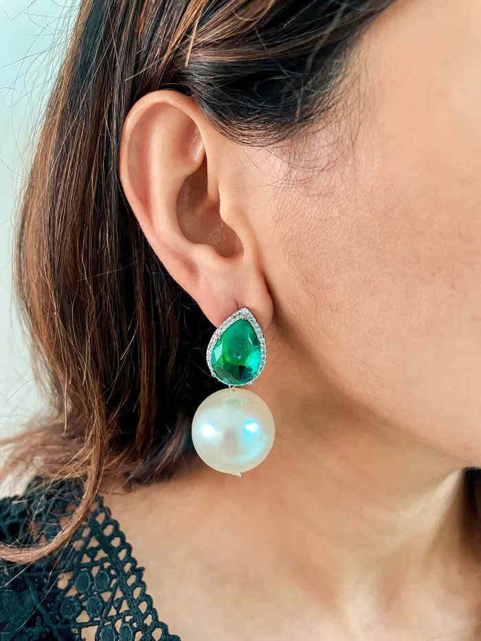 PRERTO ECOMMERCE PRIVATE LIMITED Earrings Light Green Pearl Drop Earrings