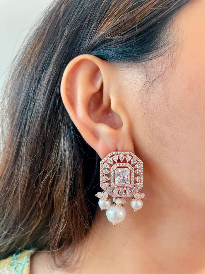 PRERTO ECOMMERCE PRIVATE LIMITED Earrings Shazia Rose Gold Diamond Set Earrings Necklace