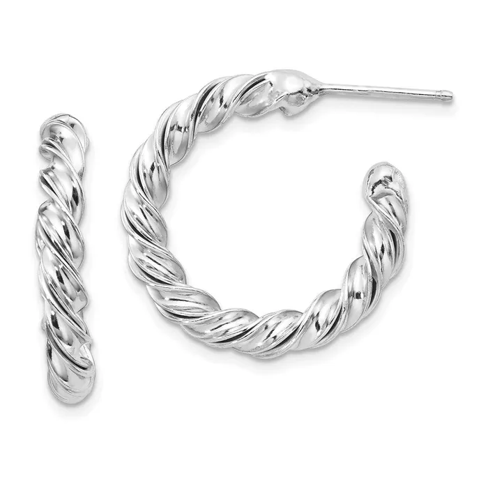 Sterling Silver RHplated Polished Twisted 3mm Post Hoop EarringsWBCQE13188 WB Choice Jewelry Earrings Sterling Silver RHplated Polished Twisted 3mm Post Hoop EarringsWBCQE13188 WB Choice Jewelry Earrings
