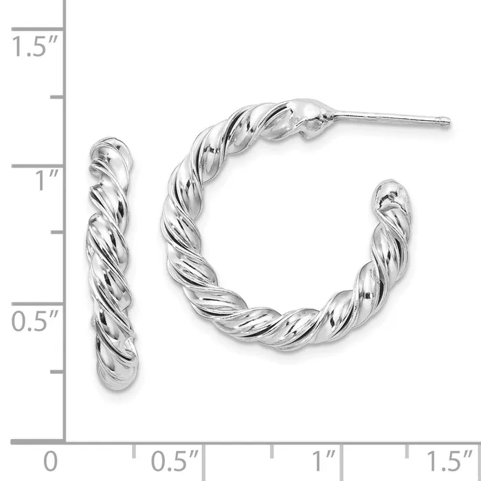 Sterling Silver RHplated Polished Twisted 3mm Post Hoop EarringsWBCQE13188 WB Choice Jewelry Earrings Sterling Silver RHplated Polished Twisted 3mm Post Hoop EarringsWBCQE13188 WB Choice Jewelry Earrings
