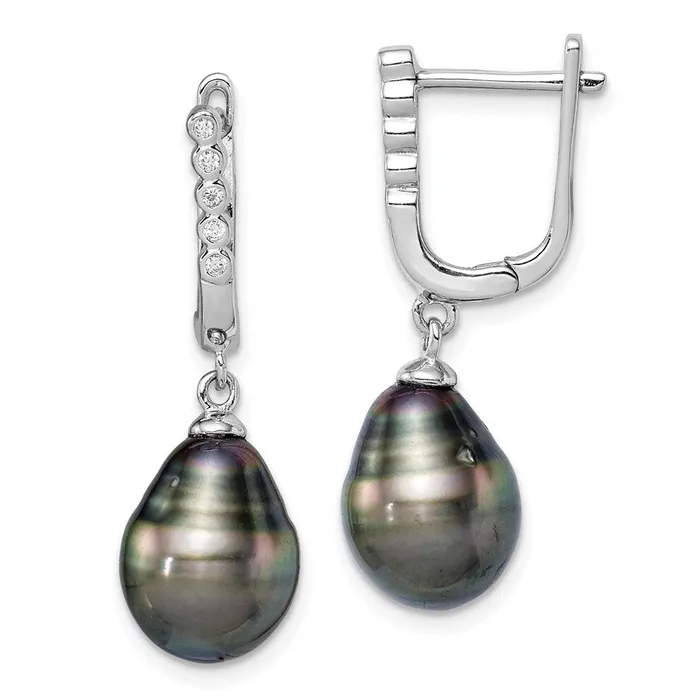 Sterling Silver Rhodplat 910mm Tahitian Drop Pearl CZ Dangle EarringsWBCQE15380 WB Choice Jewelry Earrings Sterling Silver Rhodplat 910mm Tahitian Drop Pearl CZ Dangle EarringsWBCQE15380 WB Choice Jewelry Earrings
