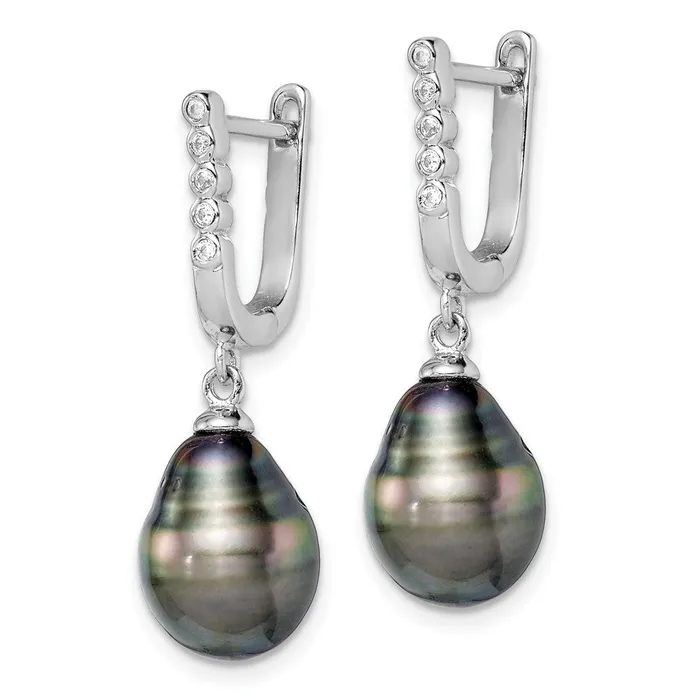 Sterling Silver Rhodplat 910mm Tahitian Drop Pearl CZ Dangle EarringsWBCQE15380 WB Choice Jewelry Earrings Sterling Silver Rhodplat 910mm Tahitian Drop Pearl CZ Dangle EarringsWBCQE15380 WB Choice Jewelry Earrings