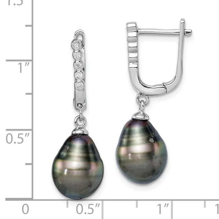 Sterling Silver Rhodplat 910mm Tahitian Drop Pearl CZ Dangle EarringsWBCQE15380 WB Choice Jewelry Earrings Sterling Silver Rhodplat 910mm Tahitian Drop Pearl CZ Dangle EarringsWBCQE15380 WB Choice Jewelry Earrings