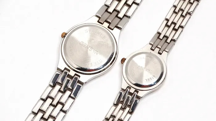 Vintage by Misty Rings Tennis His Her Wristwatch Set Geneva Quartz TwoTone Gold and Silver Plated