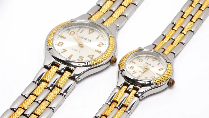 Vintage by Misty Rings Tennis His Her Wristwatch Set Geneva Quartz TwoTone Gold and Silver Plated