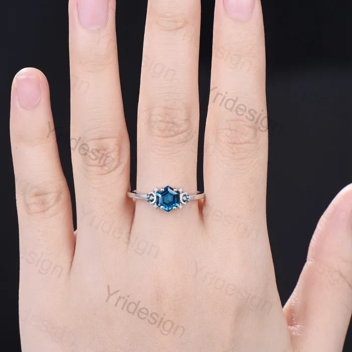 Vintage Moon London Blue Topaz Ring Unique Nature Inspired Hexagon topaz Engagement Ring Cluster Alexandrite Opal Wedding Ring gift for her PENFINE Rings Vintage Moon London Blue Topaz Ring Unique Nature Inspired Hexagon topaz Engagement Ring Cluster Alexandrite Opal Wedding Ring gift for her PENFINE Rings