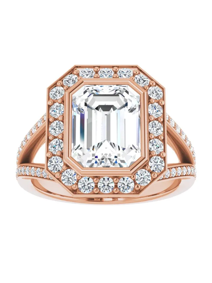 acredo USA HaloStyle Engagement Ring with a Bezel Set Center and a Split Shank 12 ct tw Rings