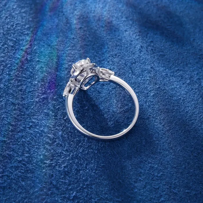 icezeusshop Rings Moissanite Pear Cut Halo ThreeStone Ring icezeusshop Rings Moissanite Pear Cut Halo ThreeStone Ring