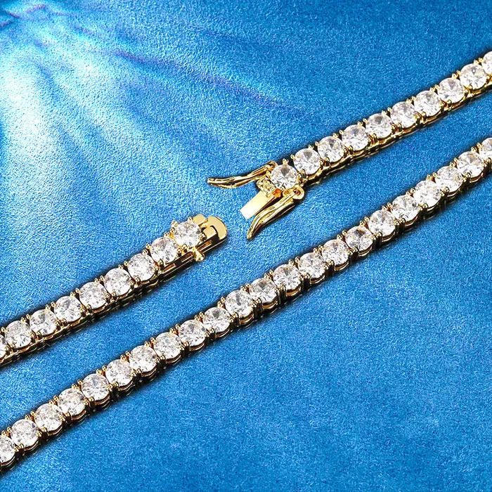 Necklaces 3mm Round Cut Iced Out Tennis Link Chain Hip Hop CZ Box Clasp Necklace IceZeusShop