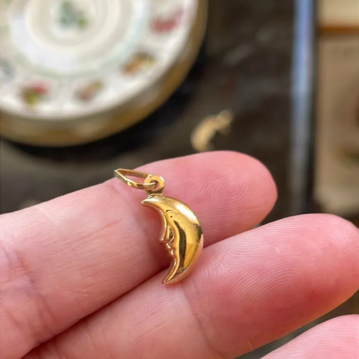 Necklaces Puffy Moon Pendant 14k Gold Vintage Love Vintage Paris