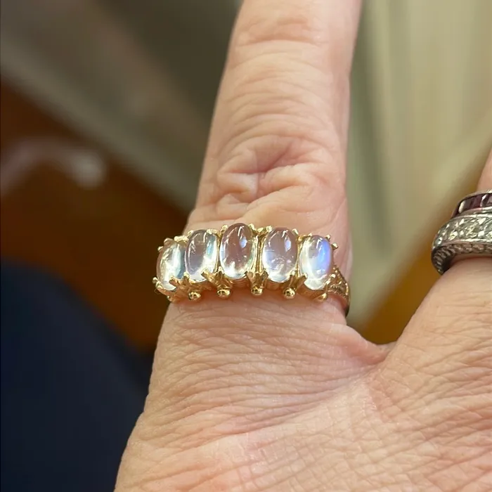 Rings Moonstone Five Stone Ring 9K Gold Vintage Vintage Paris Jewelry