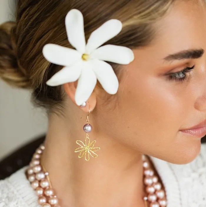 Tiare Pink Pearl Earrings misha hawaii Earrings