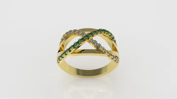 14K Gold Ring with 18 Diamonds and 20 Emeralds Stt Prong Cut Split JCM DESIGN JEWELRY Rings 14K Gold Ring with 18 Diamonds and 20 Emeralds Stt Prong Cut Split JCM DESIGN JEWELRY Rings