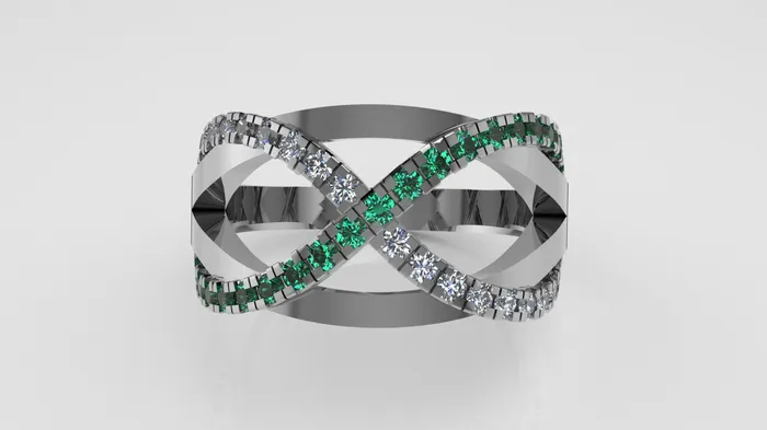 14K Gold Ring with 18 Diamonds and 20 Emeralds Stt Prong Cut Split JCM DESIGN JEWELRY Rings