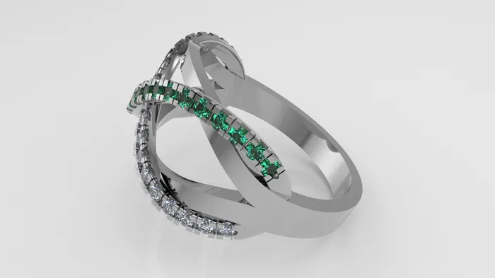14K Gold Ring with 18 Diamonds and 20 Emeralds Stt Prong Cut Split JCM DESIGN JEWELRY Rings