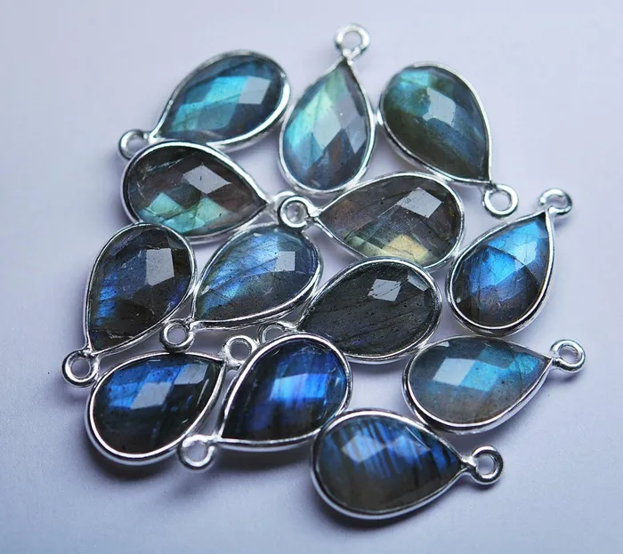 Beads Supplies USA Necklaces 925 Sterling SilverLabradorite Faceted Pear Shape Pendant 10 Piece Of 16mm Approx