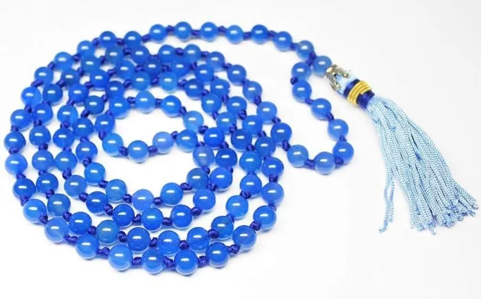 Beads Supplies USA Necklaces Natural blue Chalcedony Smooth Round Rosary Prayer Beads Necklace 8mm 108 Bead Rosary Necklace