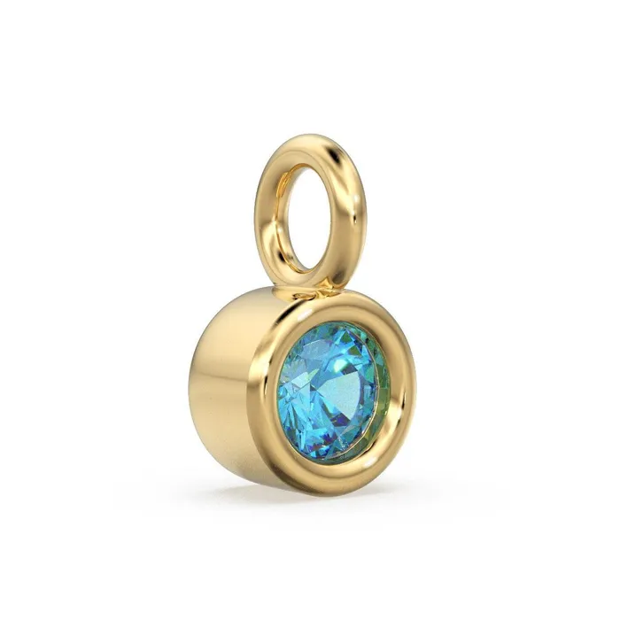 Blue Topaz Round Diamond Bezel Charm 8mm Pendant 14k 18k Solid Gold Pendant Diamond Pendant Solitaire Diamond Charm Jalvi Co Charm Necklaces