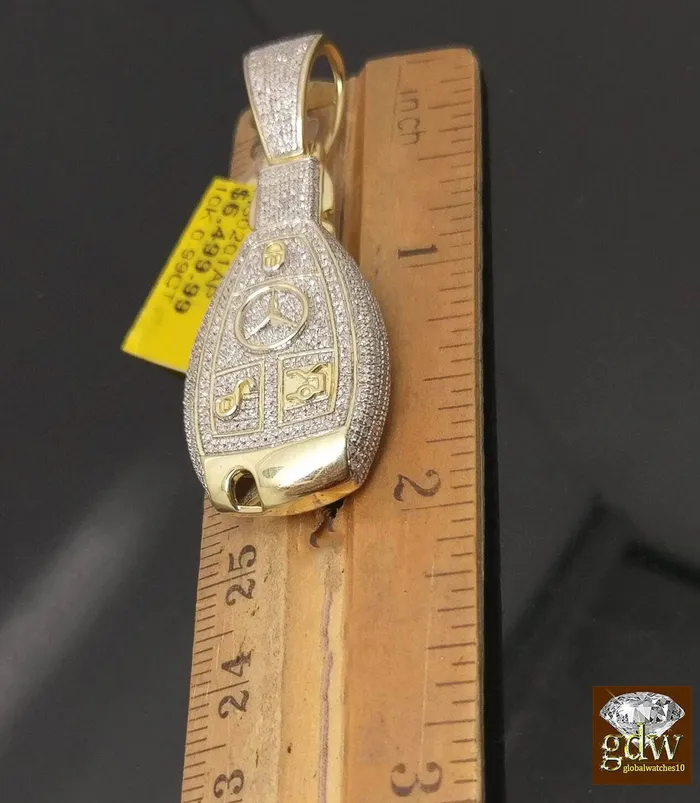 Charm Necklaces Gold and Diamond Real 10K Yellow Gold Genuine 1 CT Diamond Unique Car Key Charm Pendent