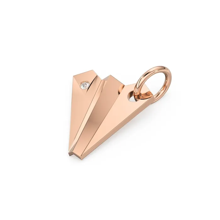 Charm Necklaces Jalvi Co Brilliant Diamond Solid Gold Paper Plane 3D Charm Pendant 14k 18k Solid Gold Charm Plane Diamond Charm Pendant Christmas Sale