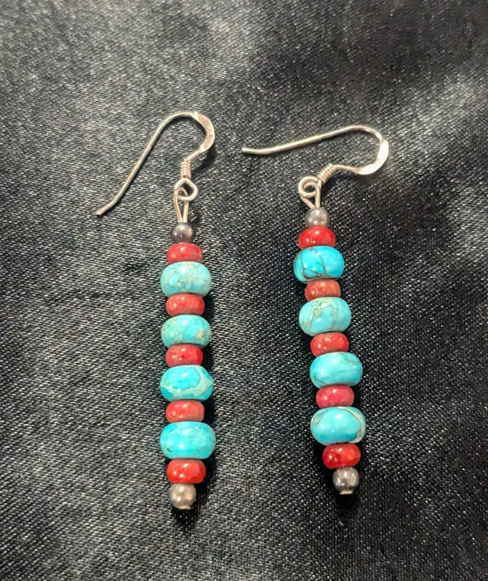 Chris Crosbys Purple Coyote MultiColored Turquoise and Coral Dangle Earrings Earrings
