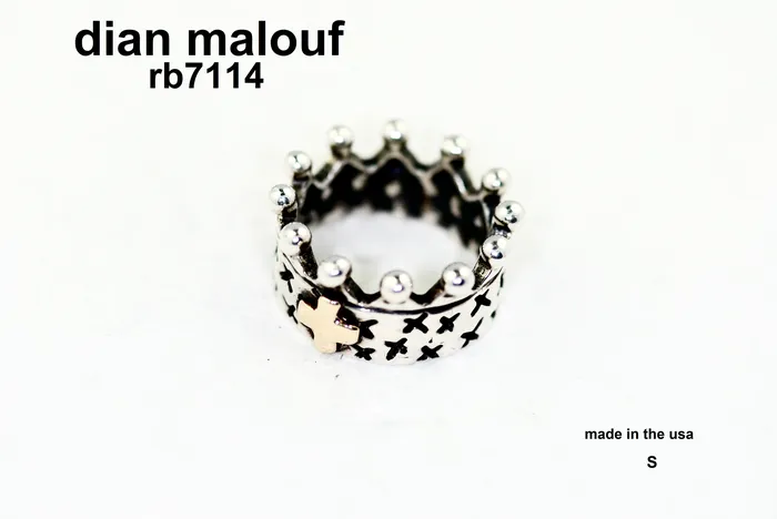Dian Malouf Rings rb7114 Sterling Silver Crown Ring With 14k Gold Cross Dian Malouf Rings rb7114 Sterling Silver Crown Ring With 14k Gold Cross