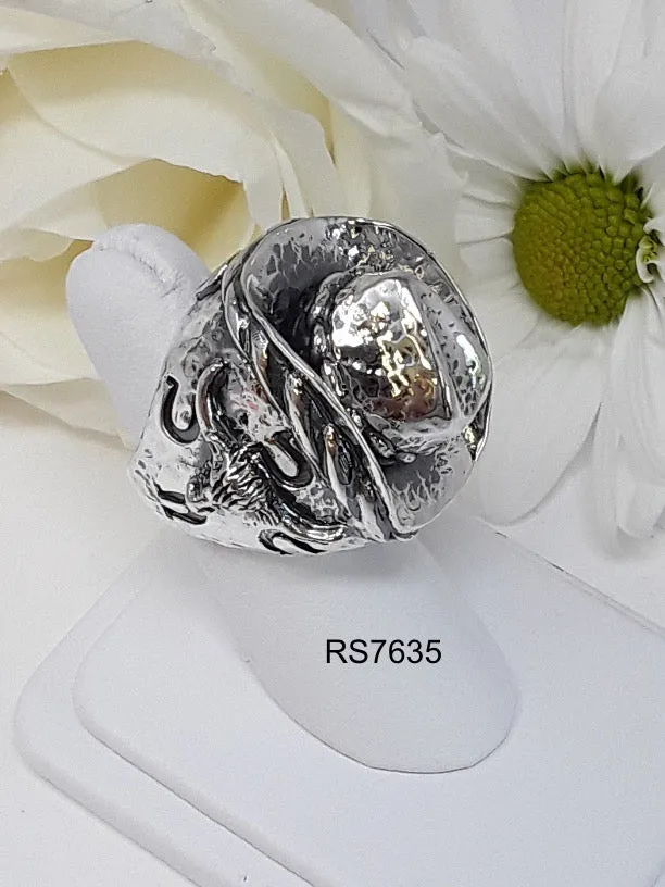 Dian Malouf Rings rs7635 Large Sterling Silver Cowboy Hat Ring With Cowboy Boot And Longhorn Sides Dian Malouf Rings rs7635 Large Sterling Silver Cowboy Hat Ring With Cowboy Boot And Longhorn Sides