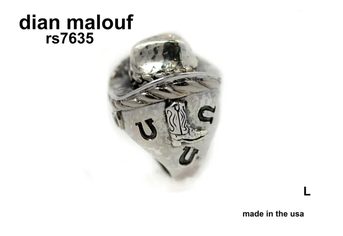 Dian Malouf Rings rs7635 Large Sterling Silver Cowboy Hat Ring With Cowboy Boot And Longhorn Sides Dian Malouf Rings rs7635 Large Sterling Silver Cowboy Hat Ring With Cowboy Boot And Longhorn Sides