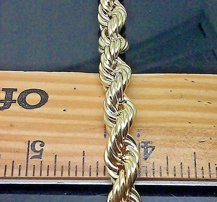 Gold and Diamond Bracelets Real 10K Yellow Gold Rope Bracelet 8mm 75 Long