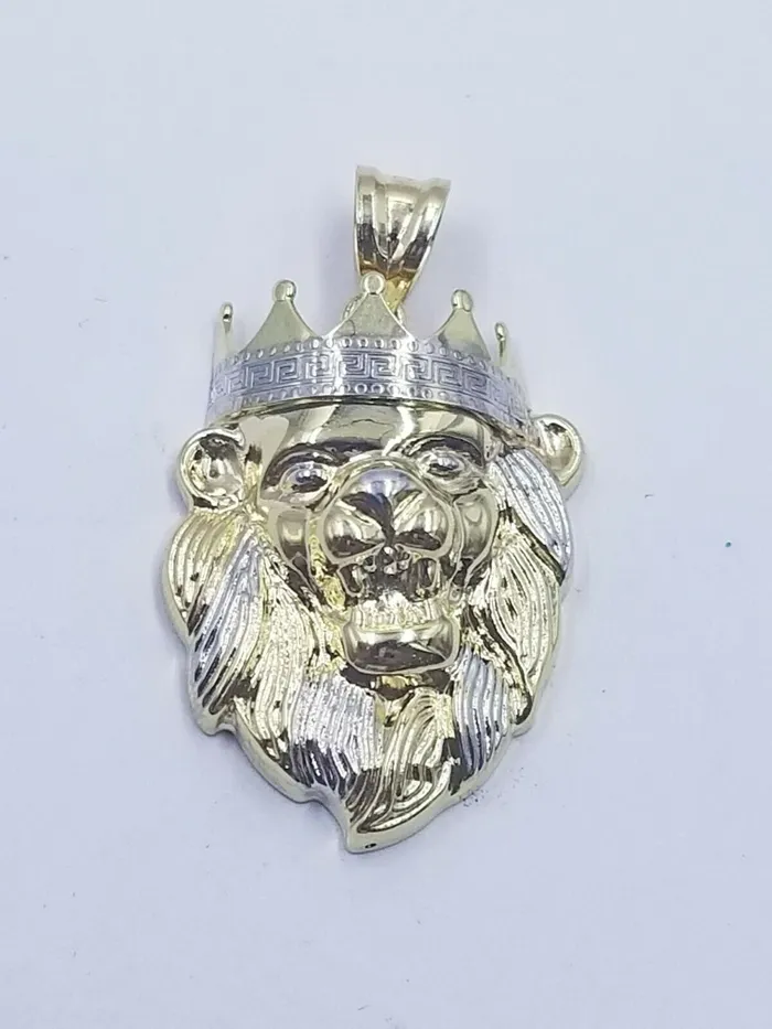 Gold and Diamond Charm Necklaces 10k Gold Crown Lion Head Charm Diamond Cut 25mm 18 20 26 Rope Chain