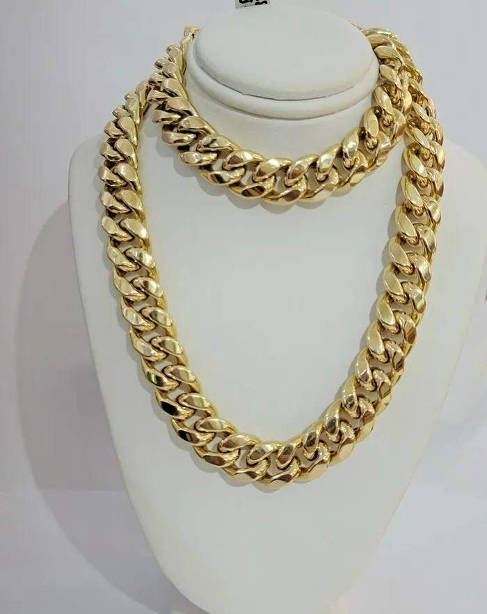 Gold and Diamond Necklaces 10k 15mm Miami Cuban Link Chain Necklace Yellow Gold 2226 Inch Mens SOLID 10kt