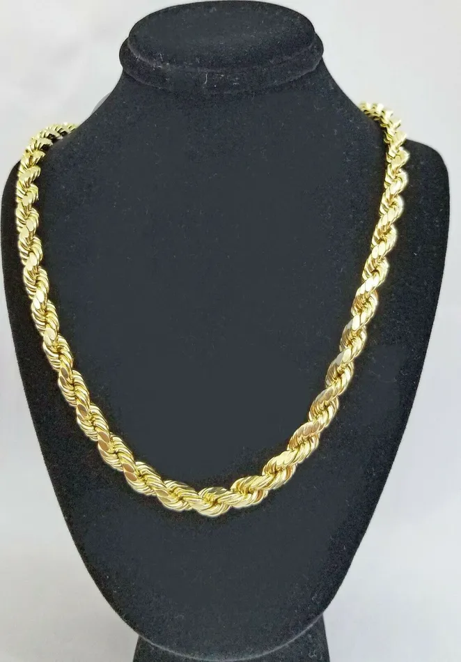 Gold and Diamond Necklaces REAL 10K Gold Rope Chain Necklace 7mm 30 Inch Mens 10 k yellow Gold Diamond Cut