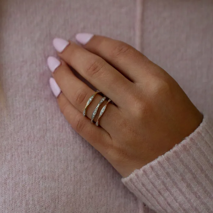 Independent Jewellers 10kt Rose Gold Diamond Wave Band Rings Independent Jewellers 10kt Rose Gold Diamond Wave Band Rings