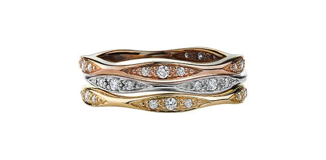 Independent Jewellers 10kt Rose Gold Diamond Wave Band Rings Independent Jewellers 10kt Rose Gold Diamond Wave Band Rings