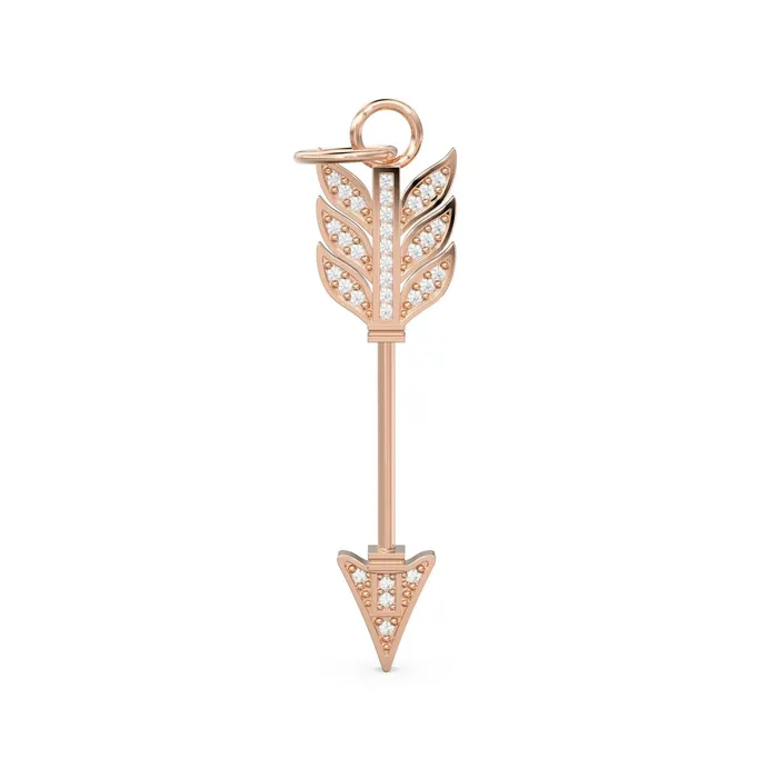 Jalvi Co PreStyled Sets Arrow Gold Diamond Charm 18k Solid Gold Weapon Charm Pave Diamond Solid Gold Pendant Handmade Huge Diamond Pendant