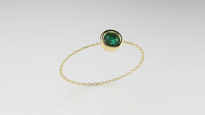 Jcm 21 jewelry Rings Birthstone Bezel Chain Ring with Emerald