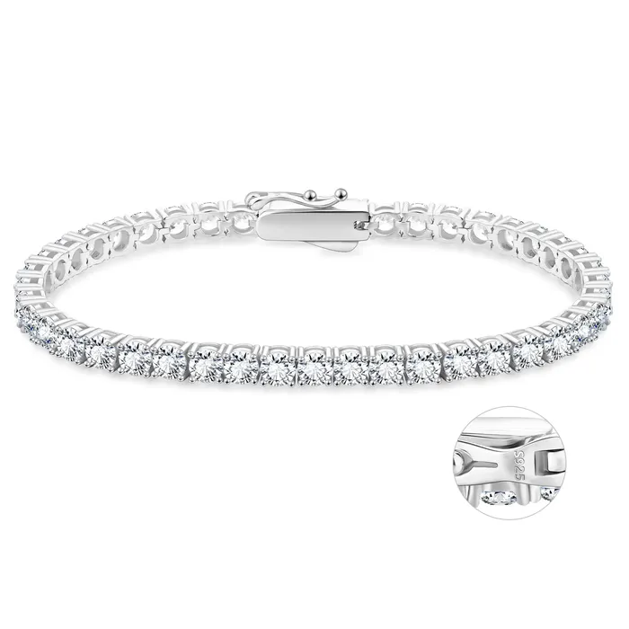 KRKC Bracelets S925 Silver CZ Diamond Tennis Bracelet 4mm