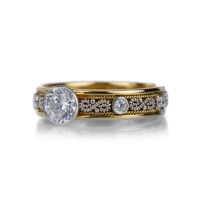 Nathan Levy Rings Diamond Scroll Engagement Ring with CZ Nathan Levy Rings Diamond Scroll Engagement Ring with CZ