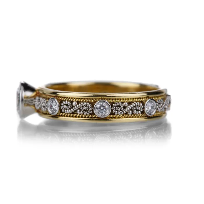 Nathan Levy Rings Diamond Scroll Engagement Ring with CZ Nathan Levy Rings Diamond Scroll Engagement Ring with CZ