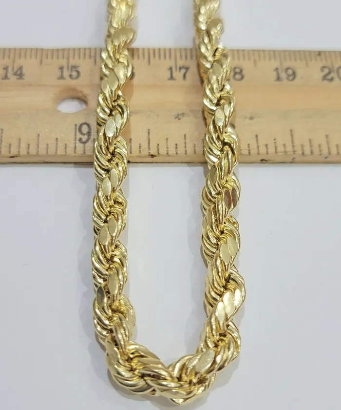 Necklaces Gold and Diamond REAL 10K Gold Rope Chain 7mm 24 Inch Mens Necklace SOLID 10 KT Gold Diamond Cut