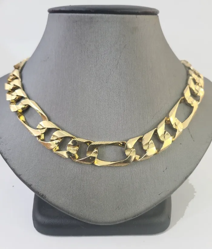Necklaces Gold and Diamond Real 10k Solid Yellow Gold Figaro Link Chain 13mm 26 Inch 10kt Necklace For Mens