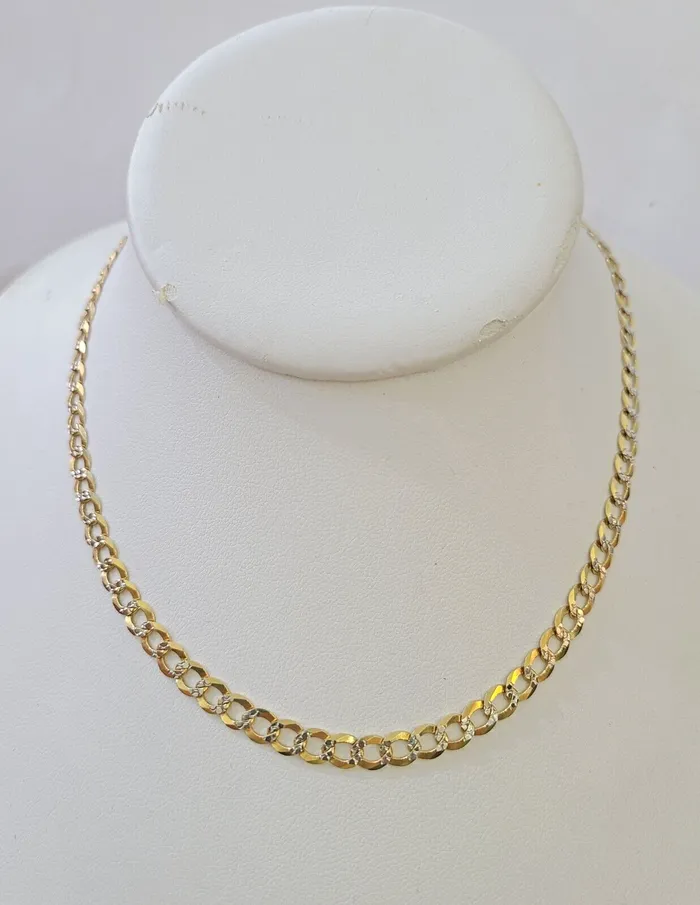 Necklaces Gold and Diamond REAL 14k Cuban Curb Link necklace with Diamond Cuts 22 inches 6mm 14kt
