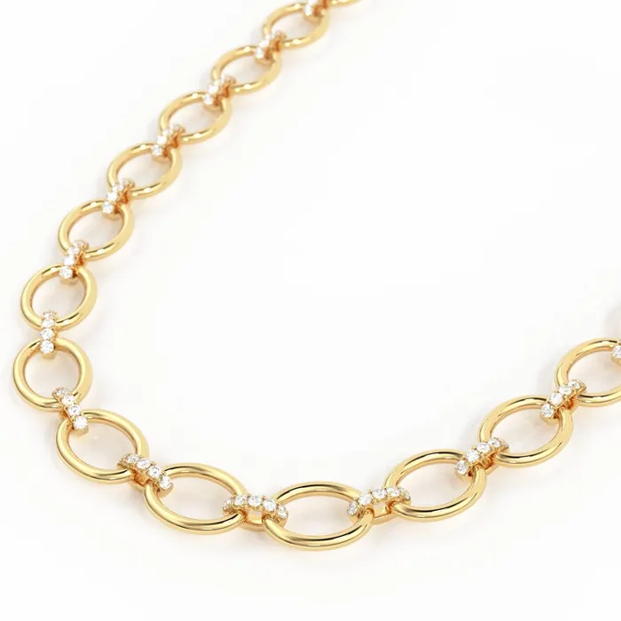 Necklaces Link Chain Diamond Necklace 14k gold French Pave Set Diamond Handmade Necklace Puff Mariner Adjustable Necklace Jalvi Co