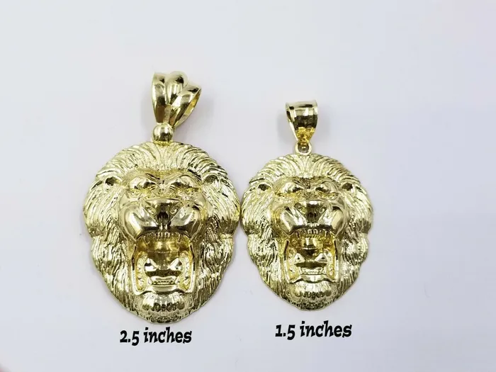Necklaces Mens 10k Solid Yellow Gold Roaring King Lion Head Charm Pendant Diamond Cut Real GlobalWatches10