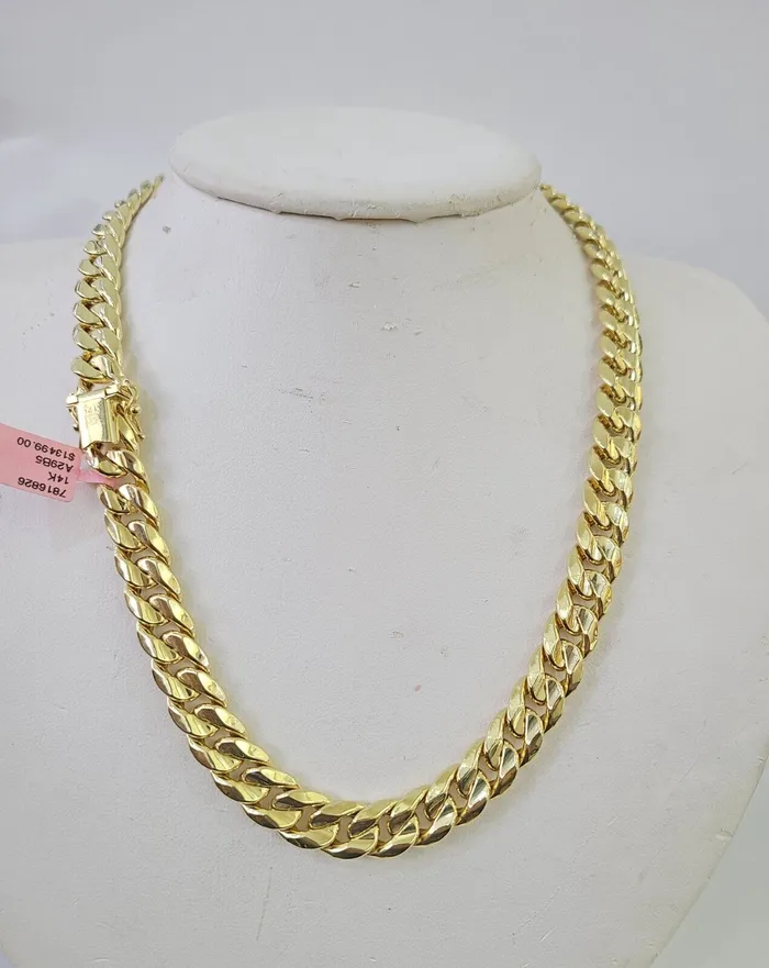 Real 14K Miami Cuban Link Chain Necklace Yellow Gold 18 inch 9mm Mens Hollow Gold and Diamond Necklaces Real 14K Miami Cuban Link Chain Necklace Yellow Gold 18 inch 9mm Mens Hollow Gold and Diamond Necklaces