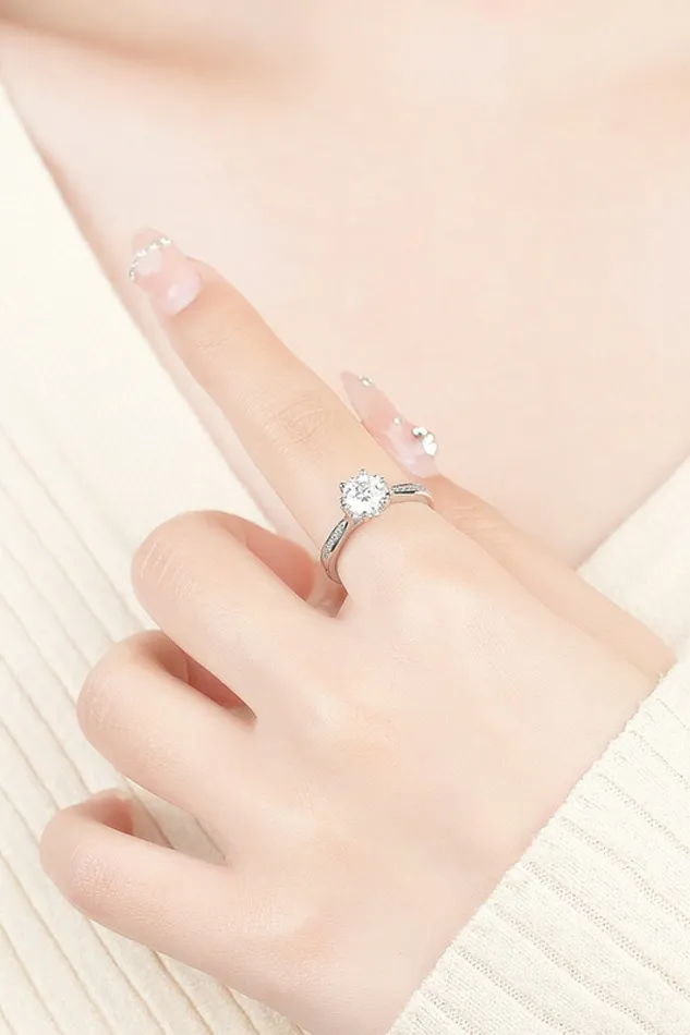 Rings 1 Carat Moissanite Adjustable 6Prong Ring Trendsi